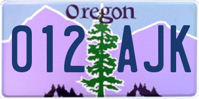 OR license plate 012AJK
