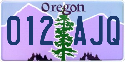 OR license plate 012AJQ
