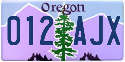 OR license plate 012AJX
