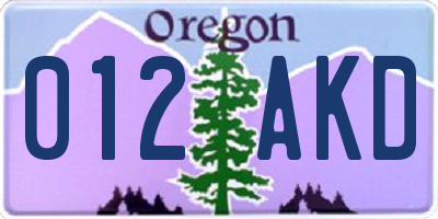OR license plate 012AKD
