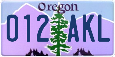 OR license plate 012AKL