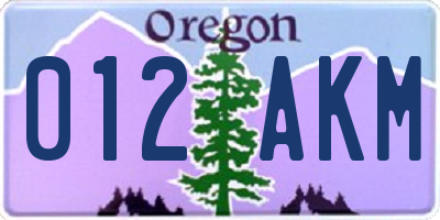 OR license plate 012AKM