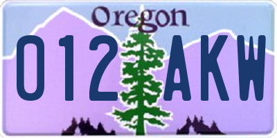 OR license plate 012AKW