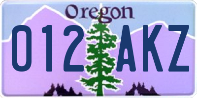 OR license plate 012AKZ
