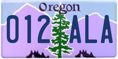 OR license plate 012ALA