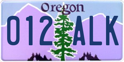 OR license plate 012ALK