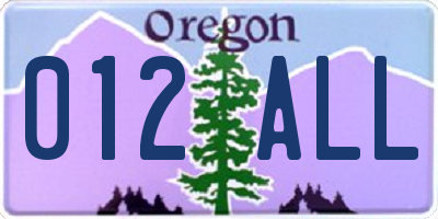 OR license plate 012ALL