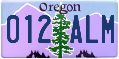 OR license plate 012ALM