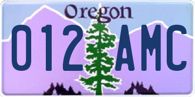 OR license plate 012AMC