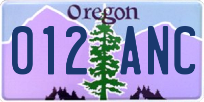 OR license plate 012ANC