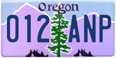 OR license plate 012ANP