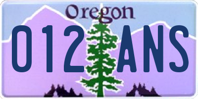 OR license plate 012ANS