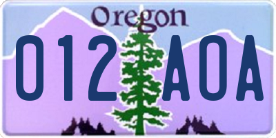 OR license plate 012AOA