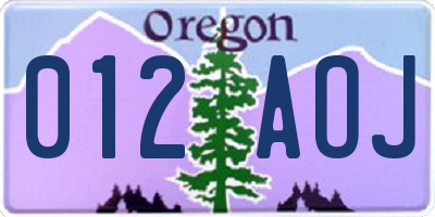 OR license plate 012AOJ