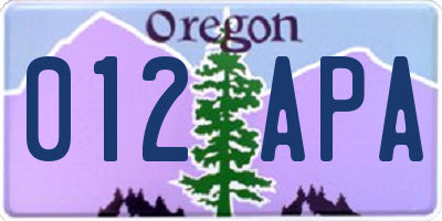 OR license plate 012APA