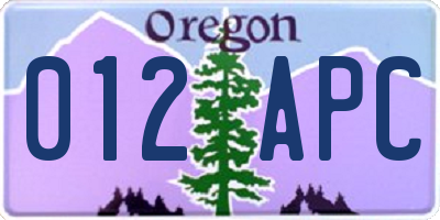 OR license plate 012APC