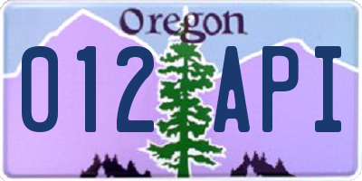 OR license plate 012API