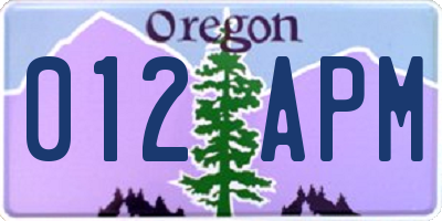 OR license plate 012APM