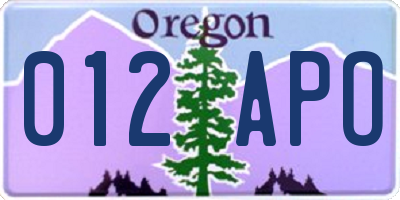 OR license plate 012APO