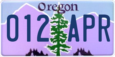 OR license plate 012APR