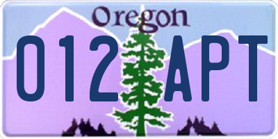 OR license plate 012APT