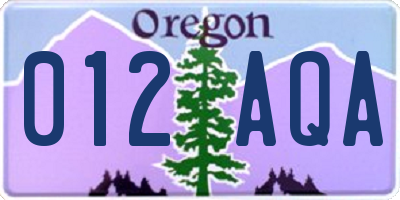 OR license plate 012AQA