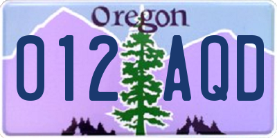 OR license plate 012AQD