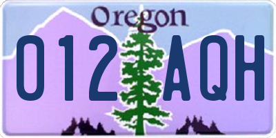 OR license plate 012AQH