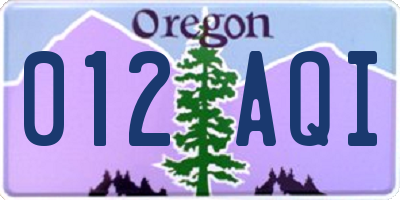 OR license plate 012AQI