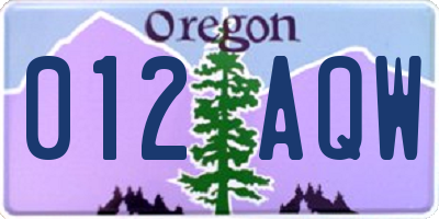 OR license plate 012AQW