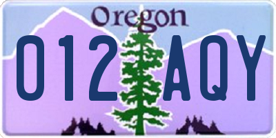 OR license plate 012AQY