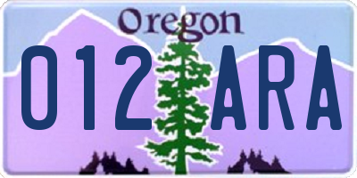 OR license plate 012ARA