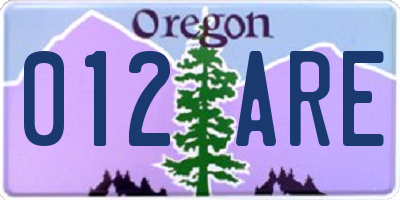 OR license plate 012ARE
