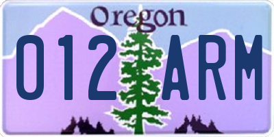 OR license plate 012ARM