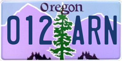 OR license plate 012ARN