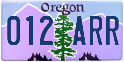 OR license plate 012ARR