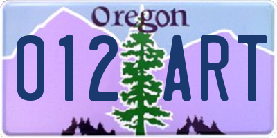 OR license plate 012ART