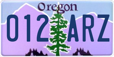 OR license plate 012ARZ