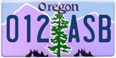 OR license plate 012ASB