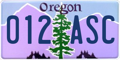 OR license plate 012ASC