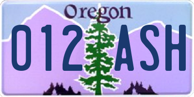 OR license plate 012ASH