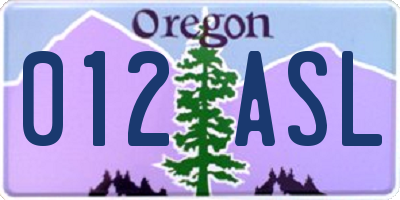 OR license plate 012ASL