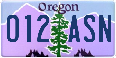 OR license plate 012ASN