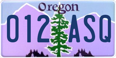 OR license plate 012ASQ