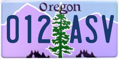 OR license plate 012ASV