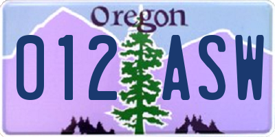 OR license plate 012ASW