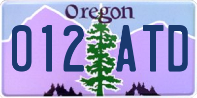 OR license plate 012ATD