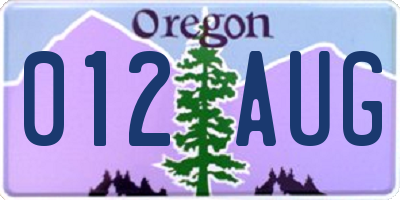 OR license plate 012AUG