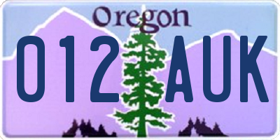 OR license plate 012AUK