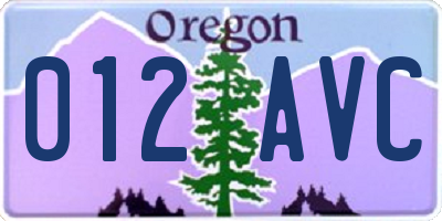 OR license plate 012AVC